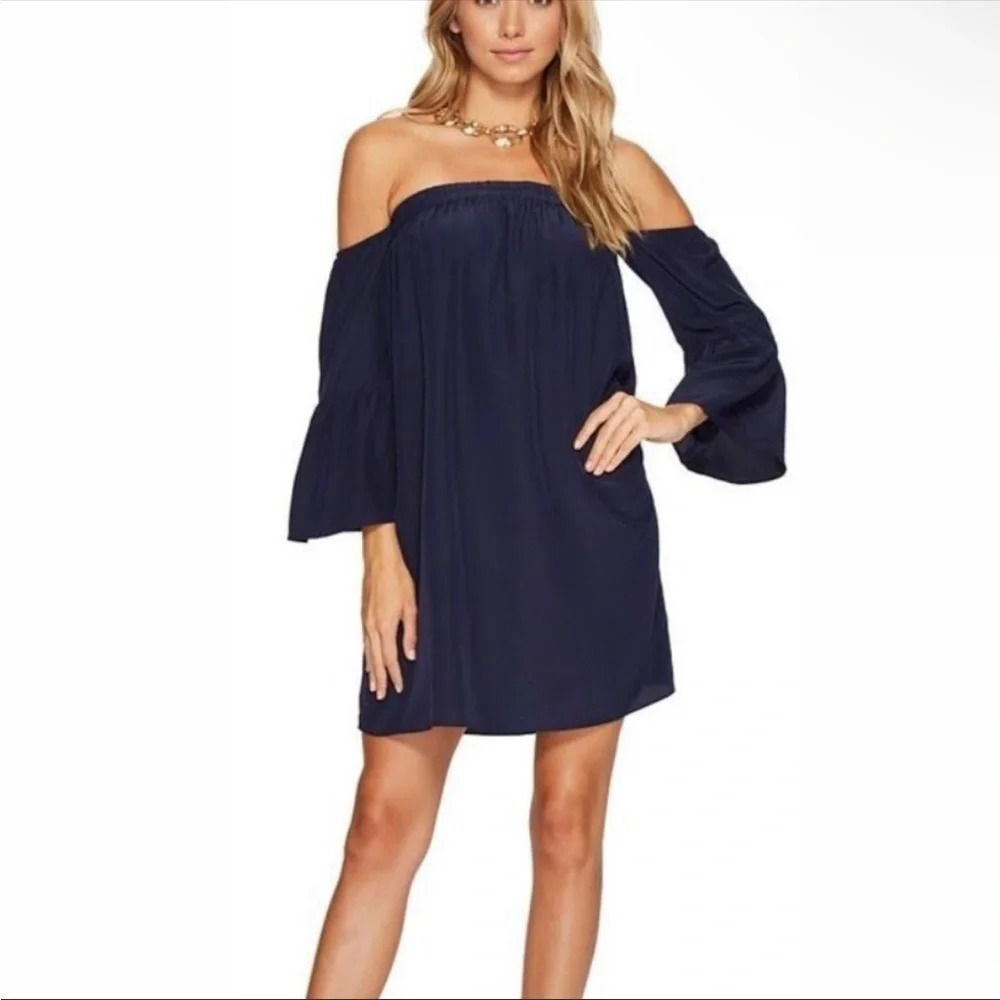 Lilly Pulitzer Sanilla 100% silk off the shoulder dress 5751